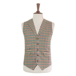 Mens Wool Vest 46R Brown Red Green Houndstooth Check Waistcoat Formal Wedding